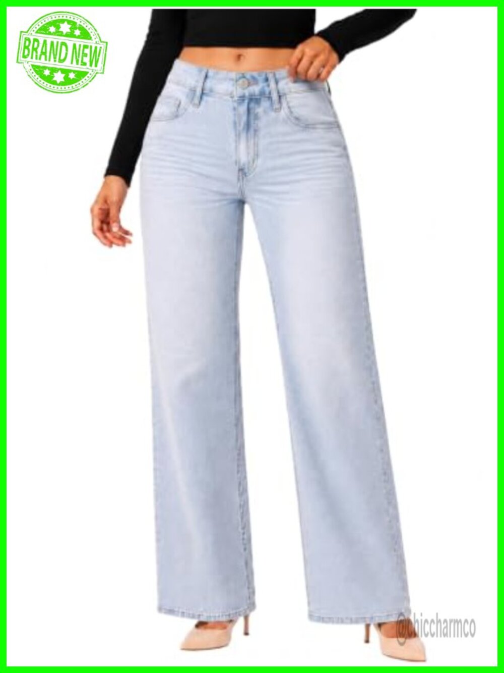 Wide Leg Jeans Mid Low Rise BBL Stretch Denim Pants Loose Fit